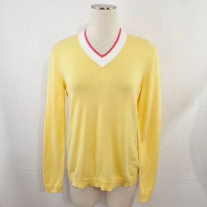 Brooks Brothers pastel yellow v-neck sweater 100% cotton knit women's size large